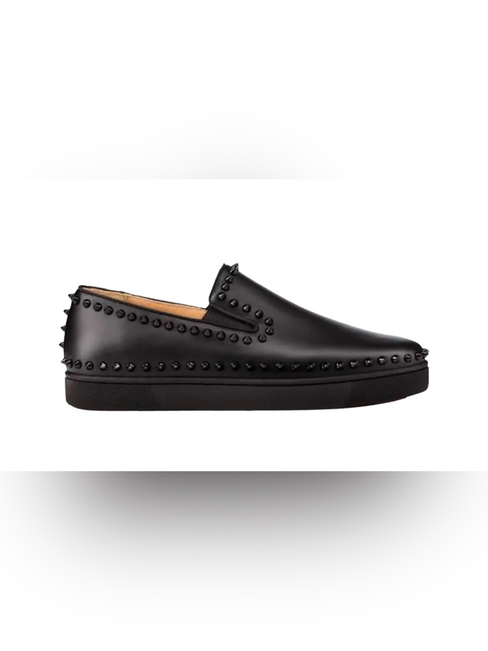 Christian Louboutin Black Studded Leather Slip-On Loafer
